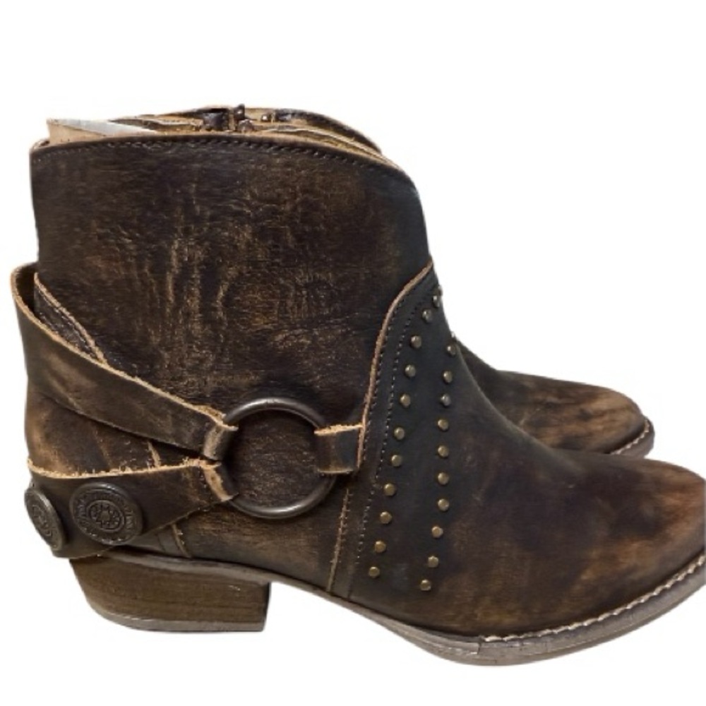 Circle G By Corral Women's LD Harness & Studs Western Ankle Boots Chocolate 8.5 - Picture 4 of 13